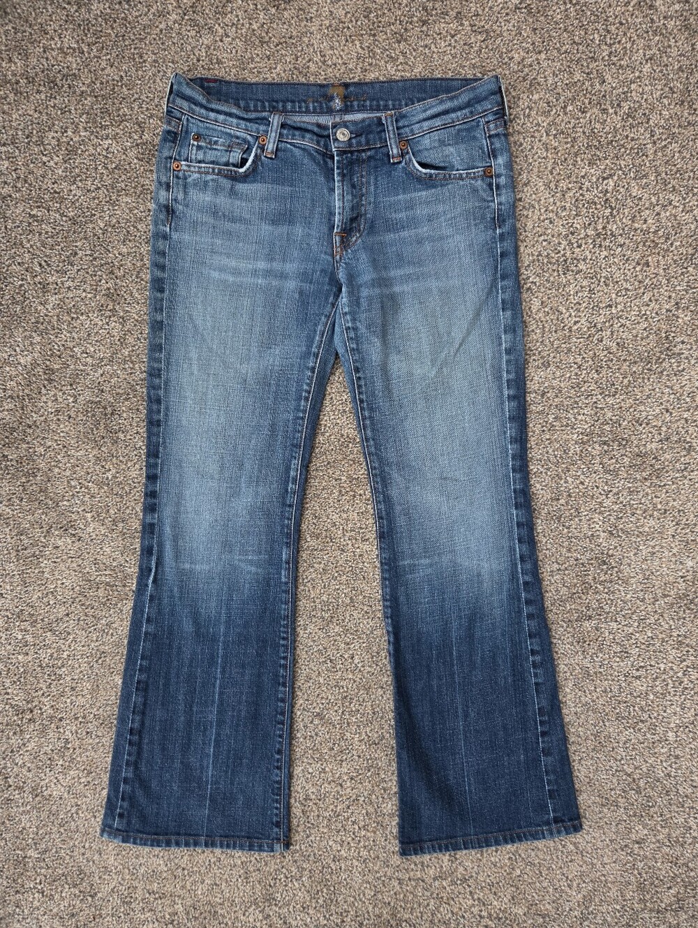 7 For All Mankind Vintage Y2K Flare Jeans Size 28 Medium Wash Blue Made In USA